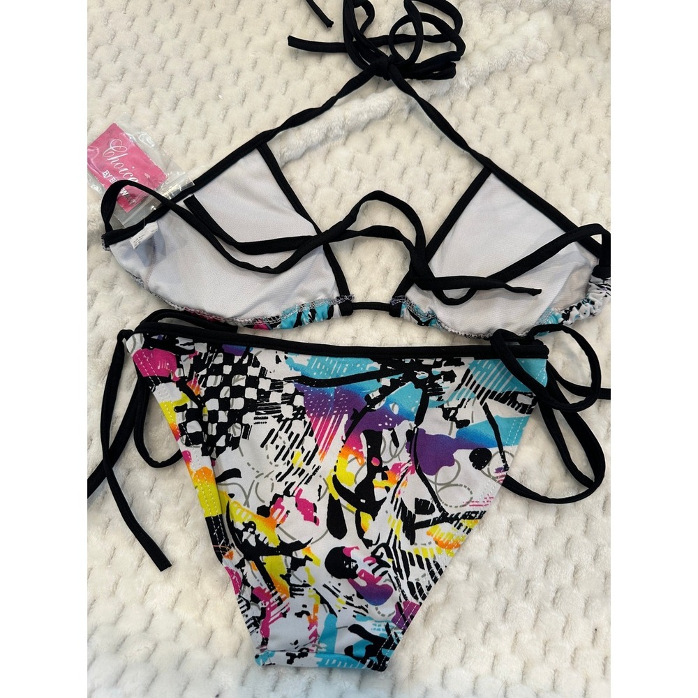 Choice by Bettina Waves Abstract Graffiti Print Triangle Bikini Set Small NEW - Picture 3 of 5